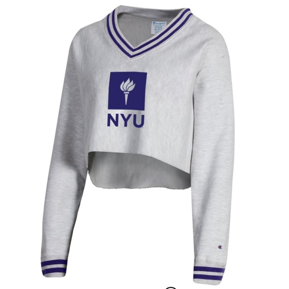 NYU Champion Cropped Long-sleeve Sweatshirt